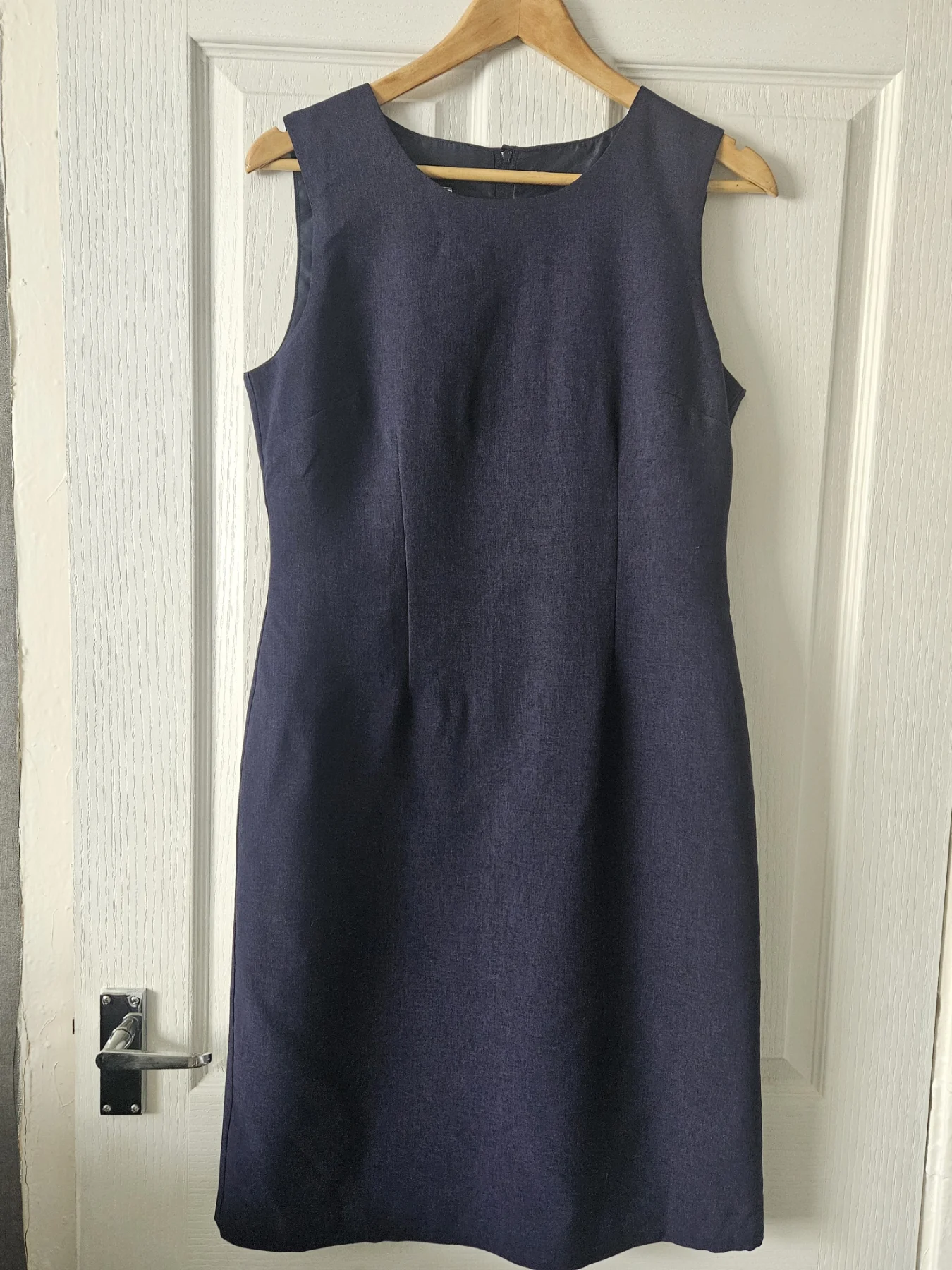 Navy Blue Sleeveless Sheath Dress | Classic Shift Midi Dress