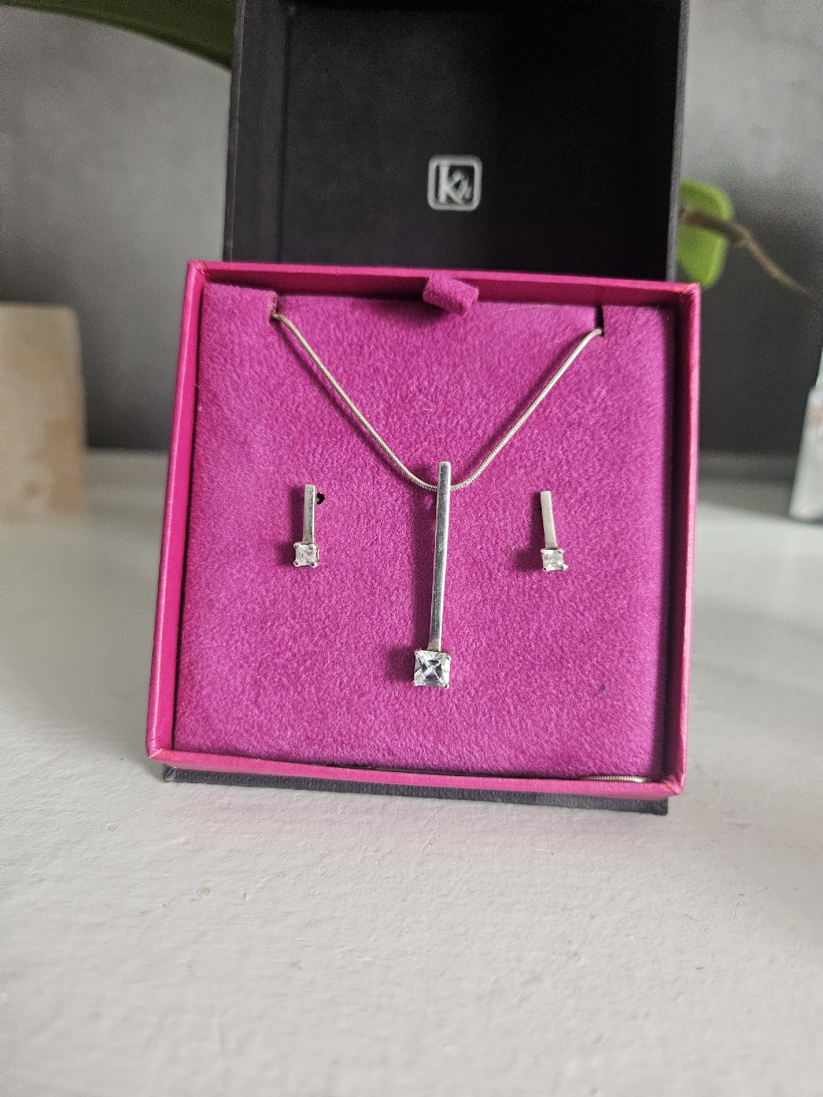 Kit Heath Sterling Silver CZ Vertical Bar Pendant Necklace & Earrings Set