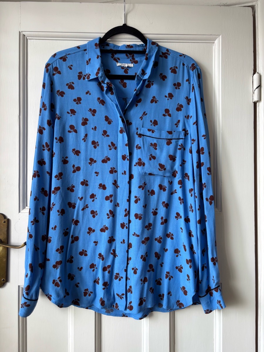 Ganni Blue Floral Print Blouse | EU 42 | UK 14