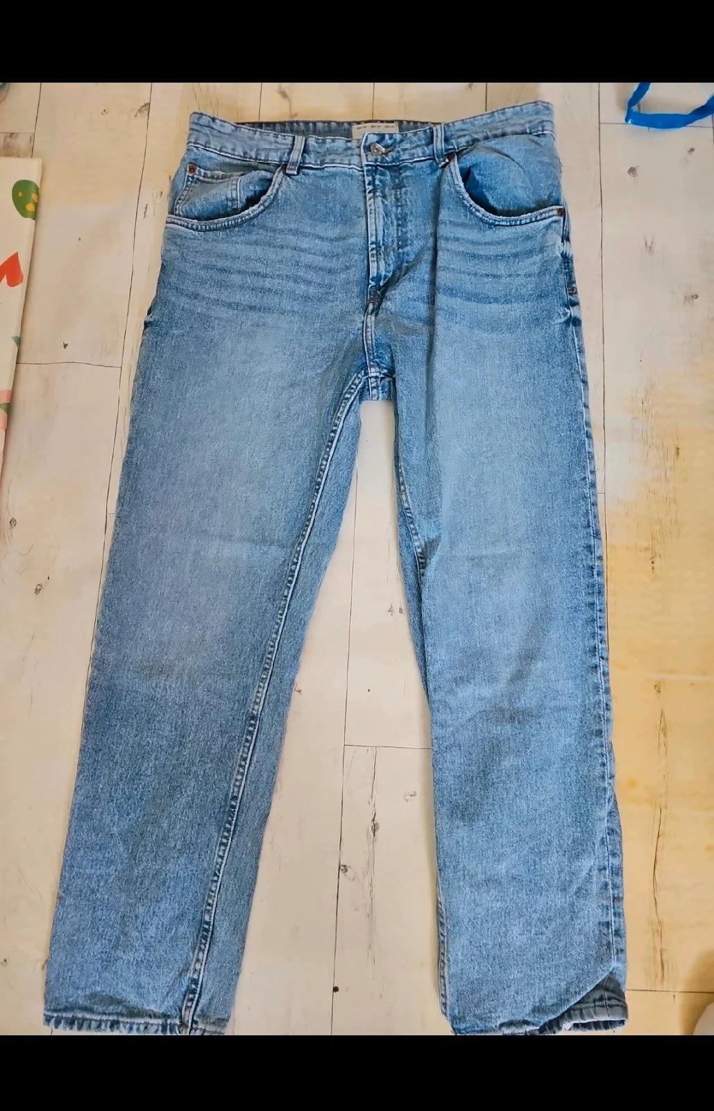 Pull & Bear Men's Straight Vintage Jeans W30 Light Blue Stonewash Denim