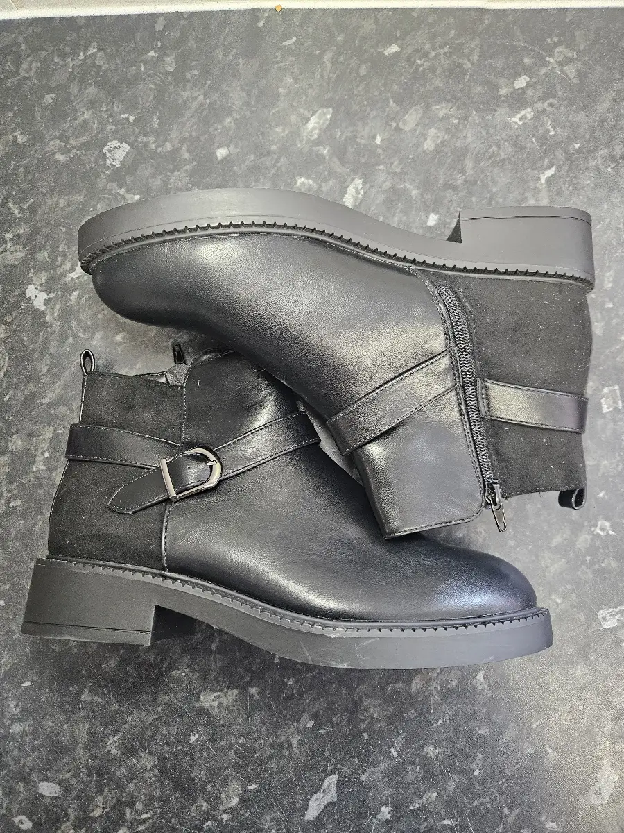 Black faux leather & suede ankle boots with buckle detail size 7