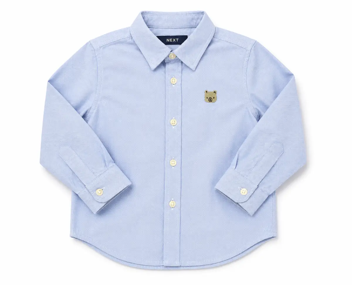 NEXT Baby Blue Oxford Shirt BNWT | 6-9 Months | Bear Motif