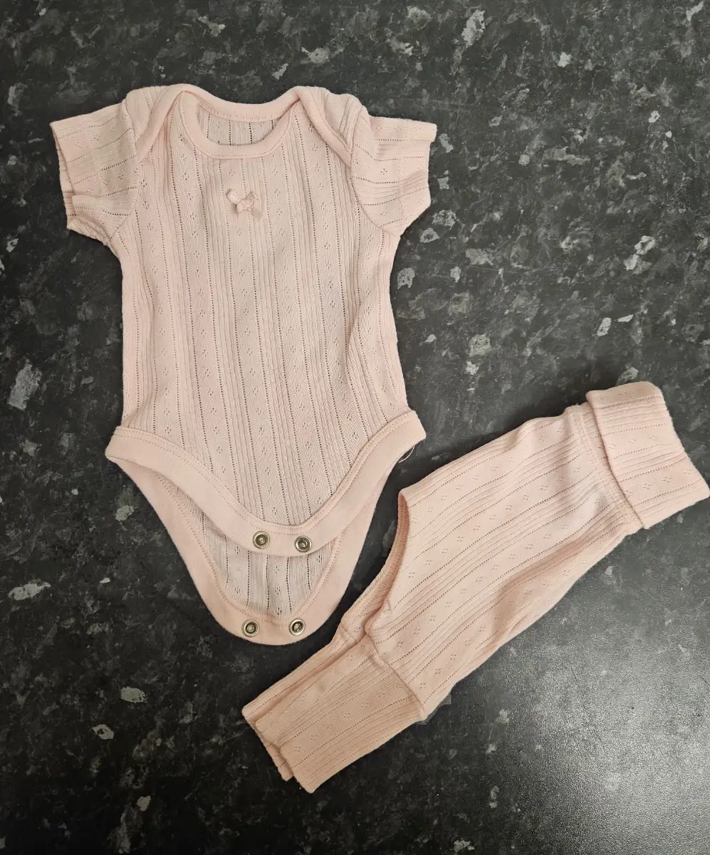 Little Nutmeg Tiny Baby Pink Pointelle 2-Piece Set – Bodysuit & Leggings, 5lbs