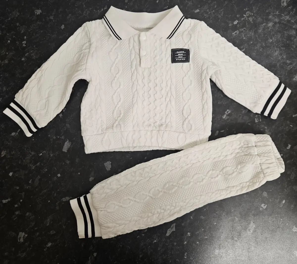 Baby Cable Knit 2-Piece Outfit Set 6-9M – Cream Polo Jumper & Joggers