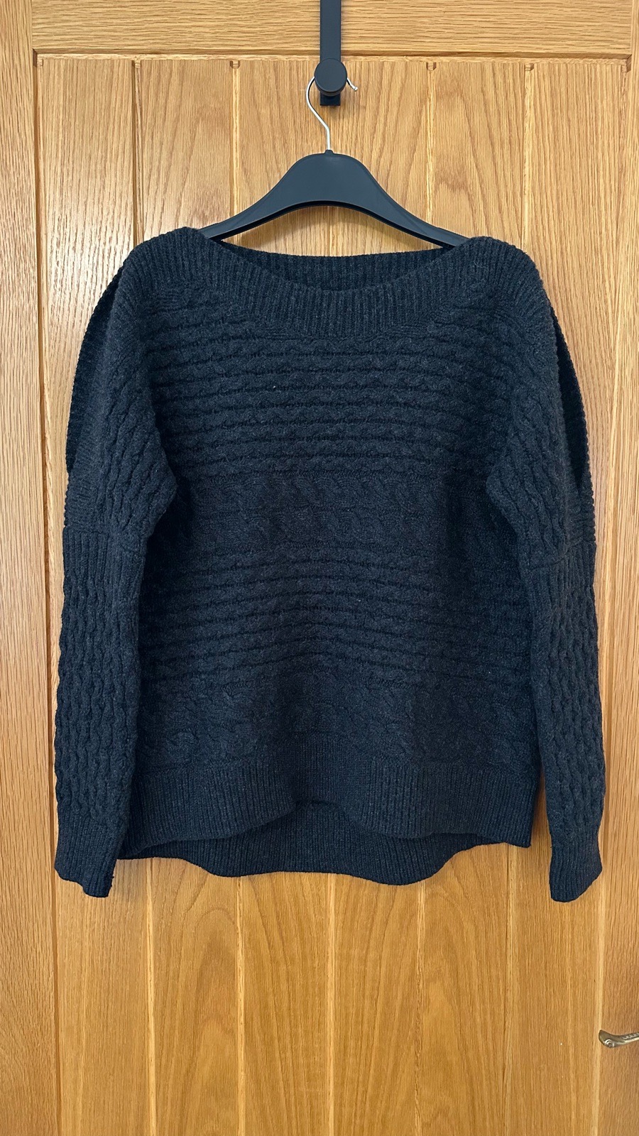 AllSaints Reed Boat Neck Jumper Charcoal Grey Cold Shoulder Wool Cashmere Blend Size Medium