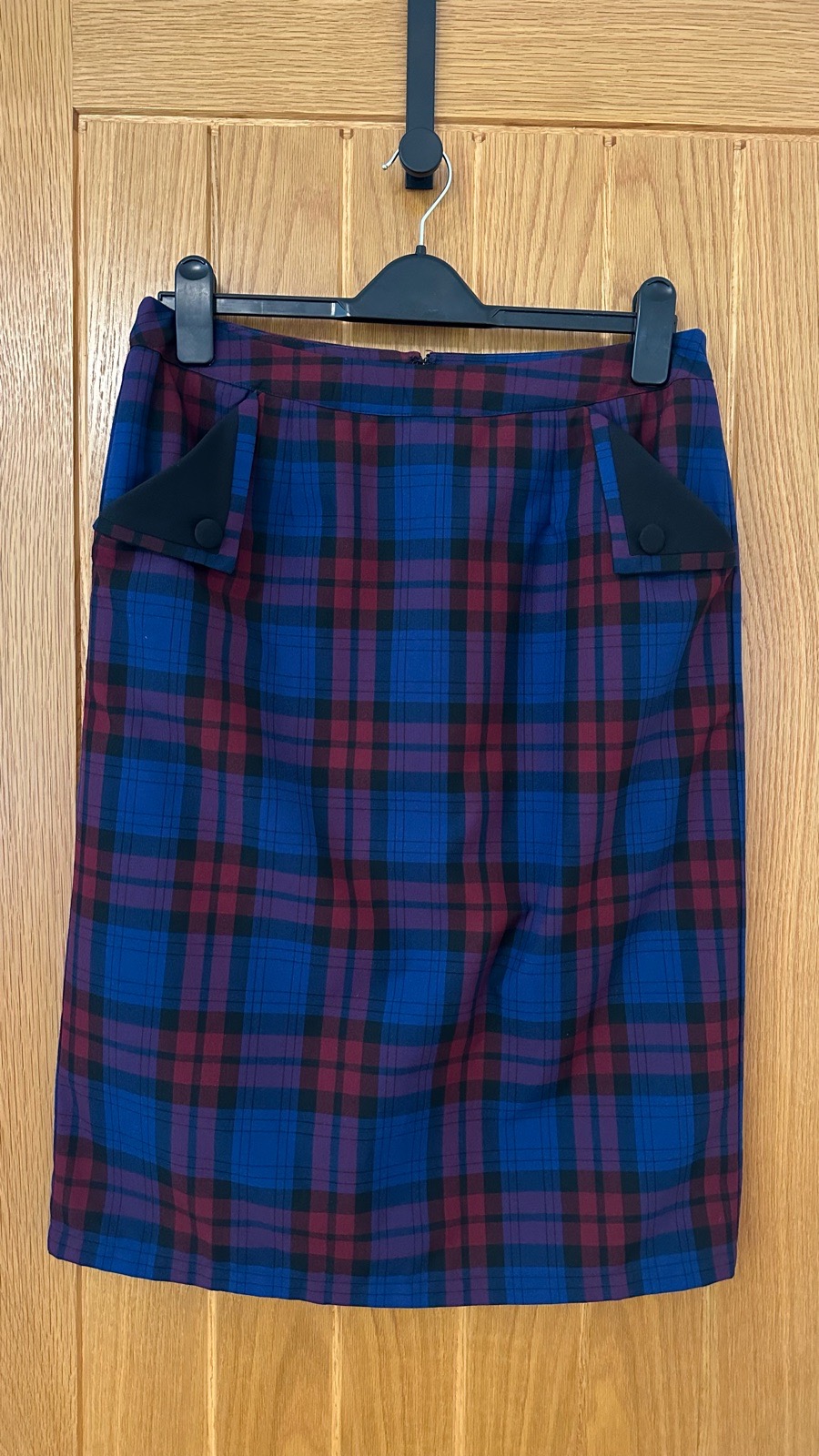 Joe Browns Blue & Burgundy Tartan Check Skirt Retro Knee Length Lined – UK 14