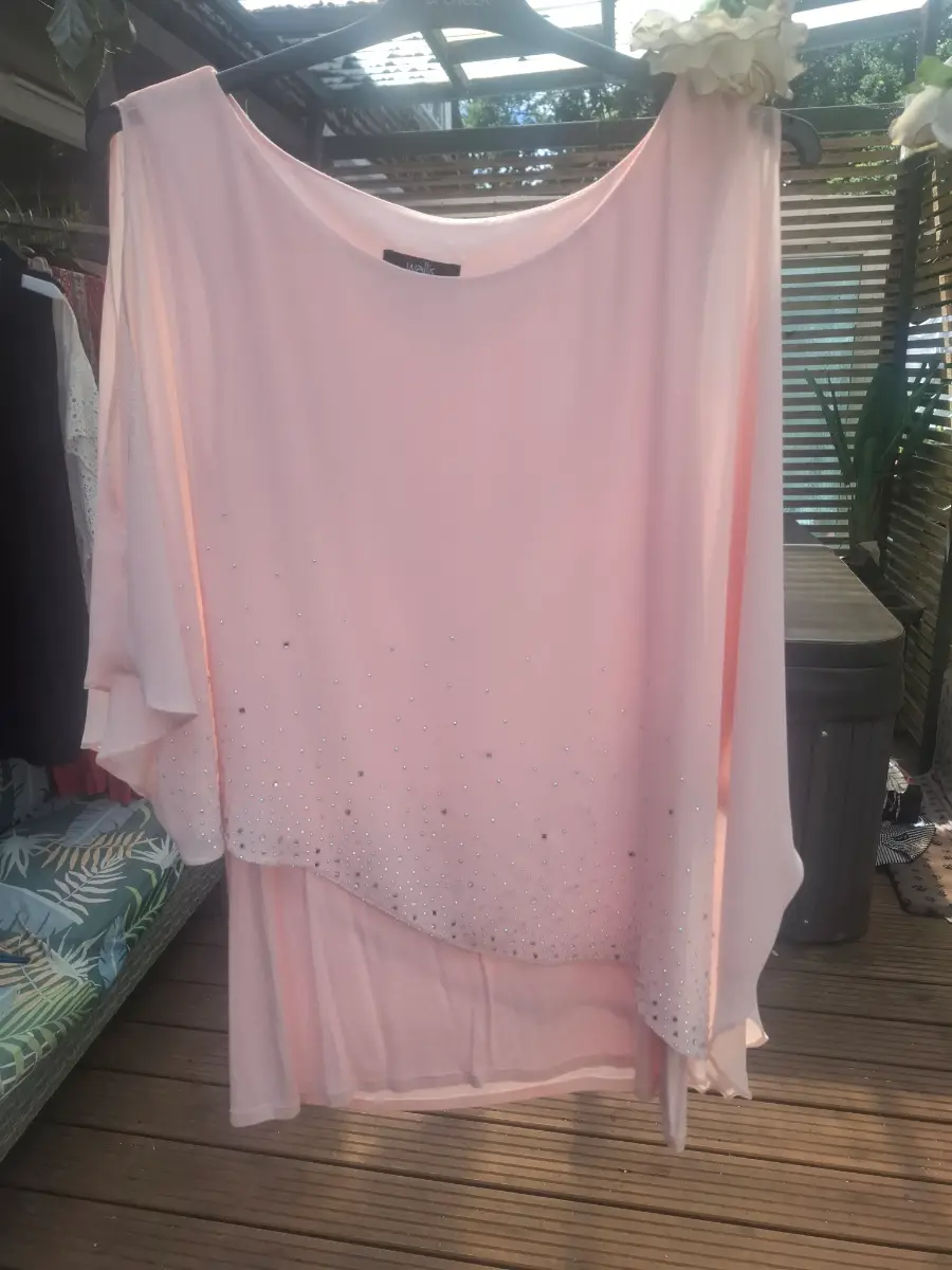 Wallis Pale Pink Embellished Layered Chiffon Top - Size S (UK 8-10)