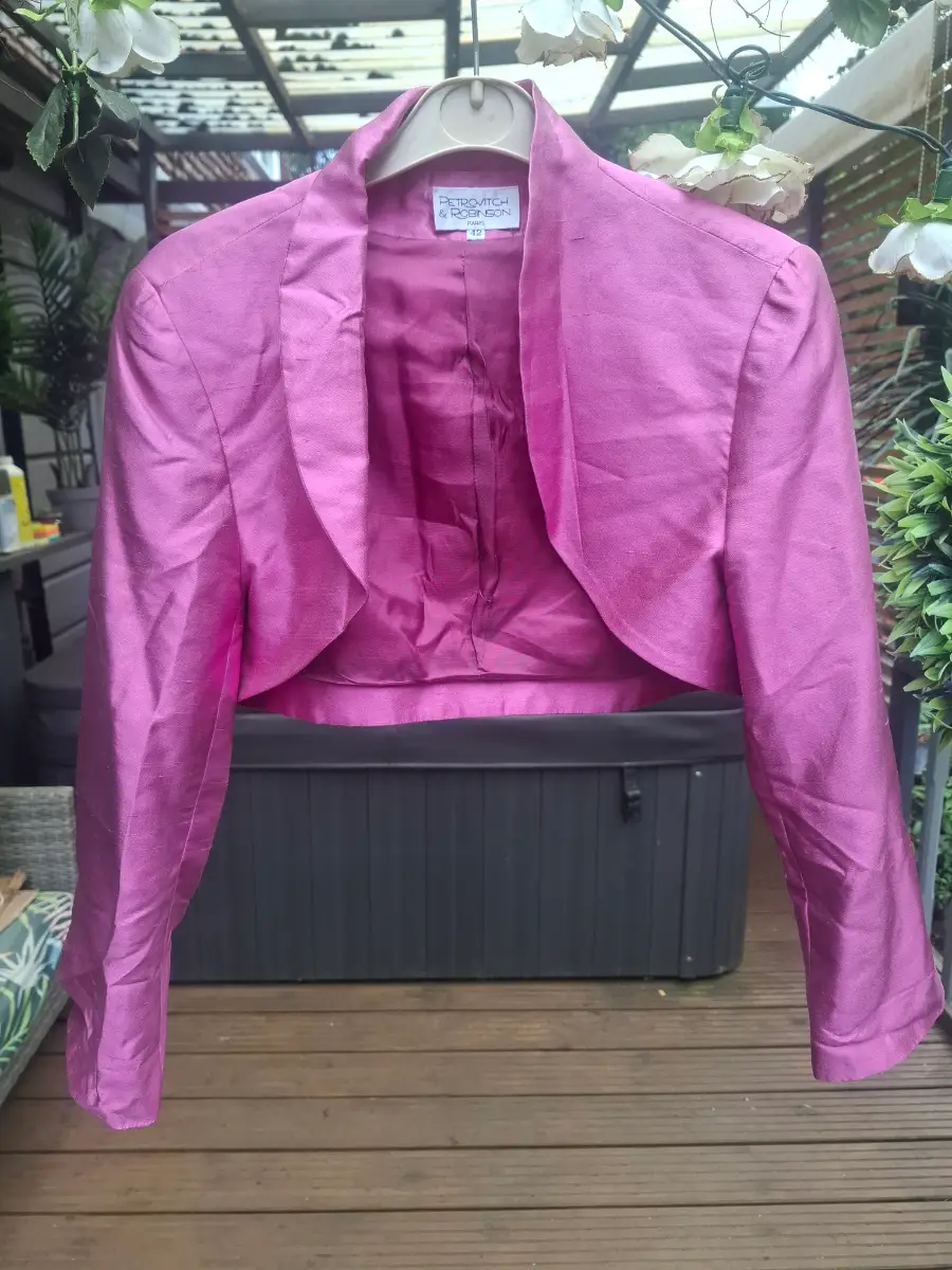 ​Vintage Petrovitch & Robinson Paris 100% Silk Cropped Bolero Jacket - Pink - Size 42