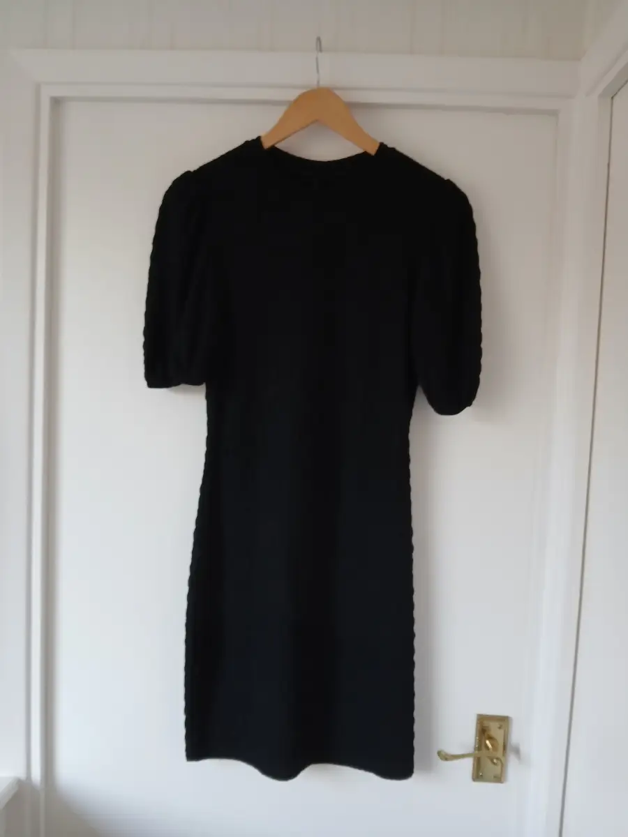 Emery Rose Black Textured Mini Dress Puff Sleeve Small