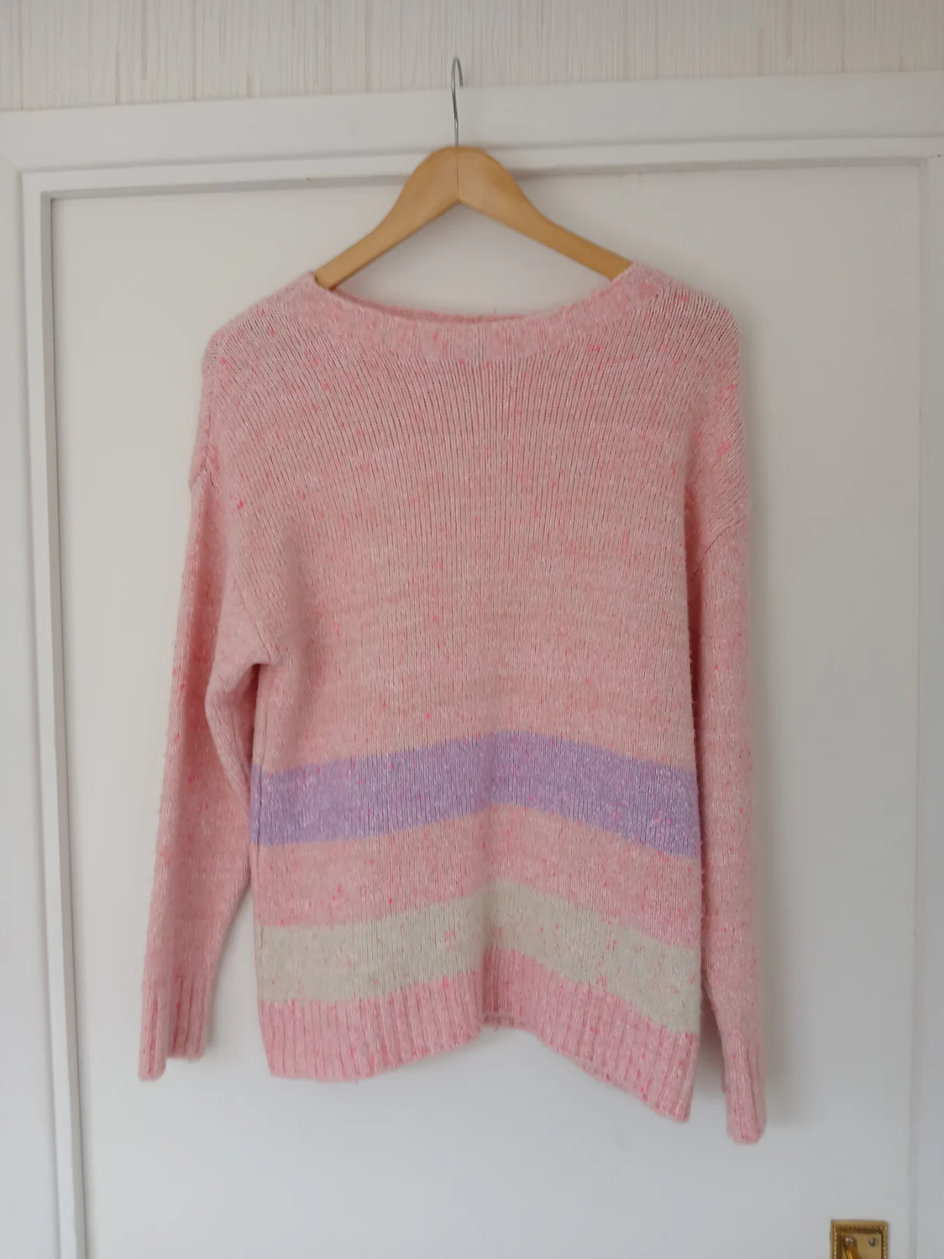 Nutmeg Pink Flecked Jumper Small Pastel Striped Soft Knit Sweater Pullover UK 8