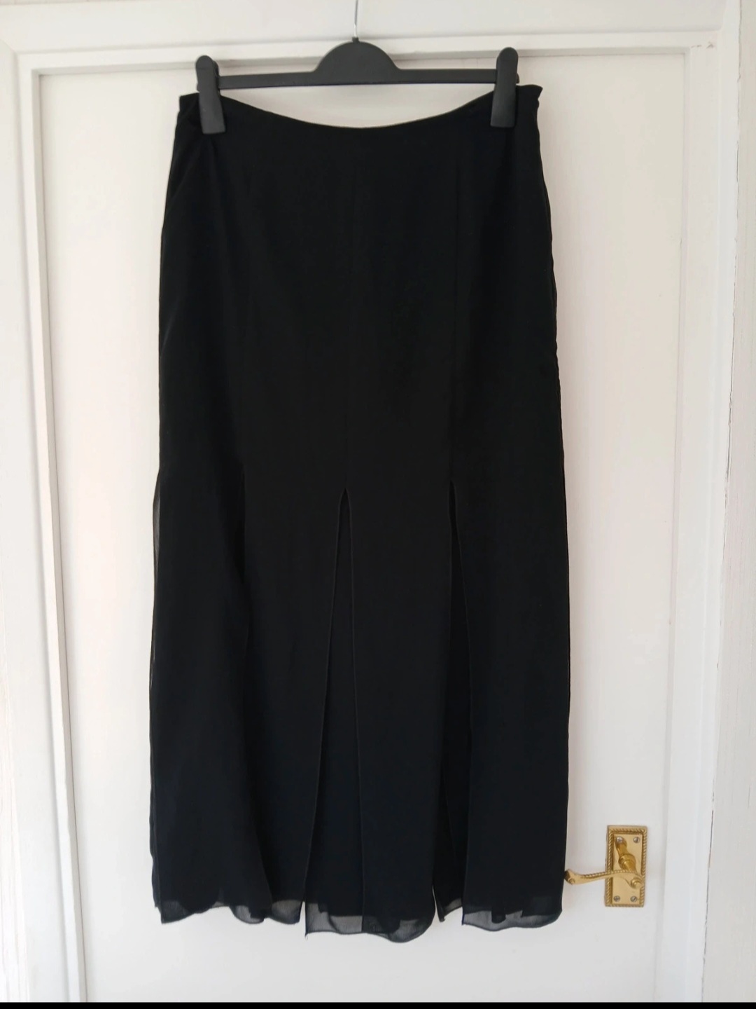 Vera Mont Black Pleated Layered Maxi Skirt Size 16