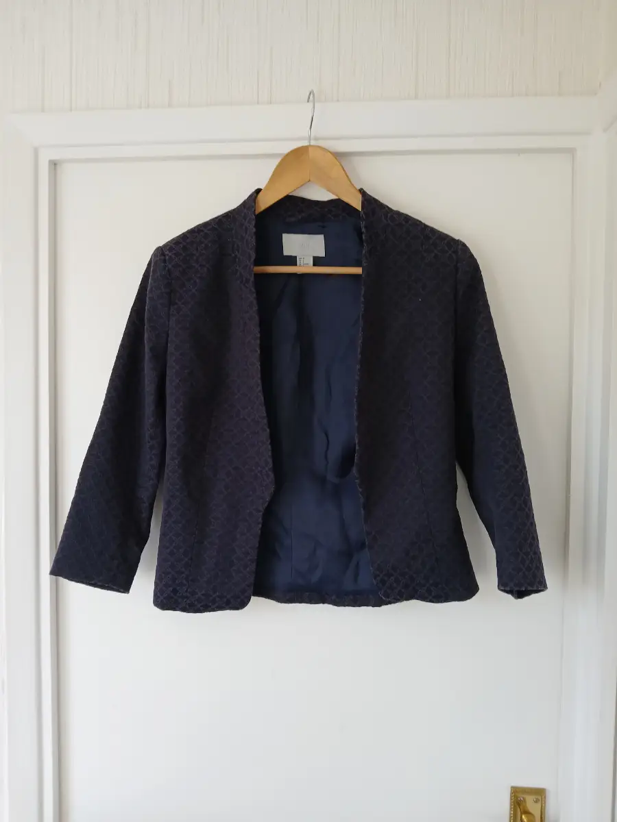 H&M Smart Navy Blue Textured Open-Front Blazer Jacket Size 10