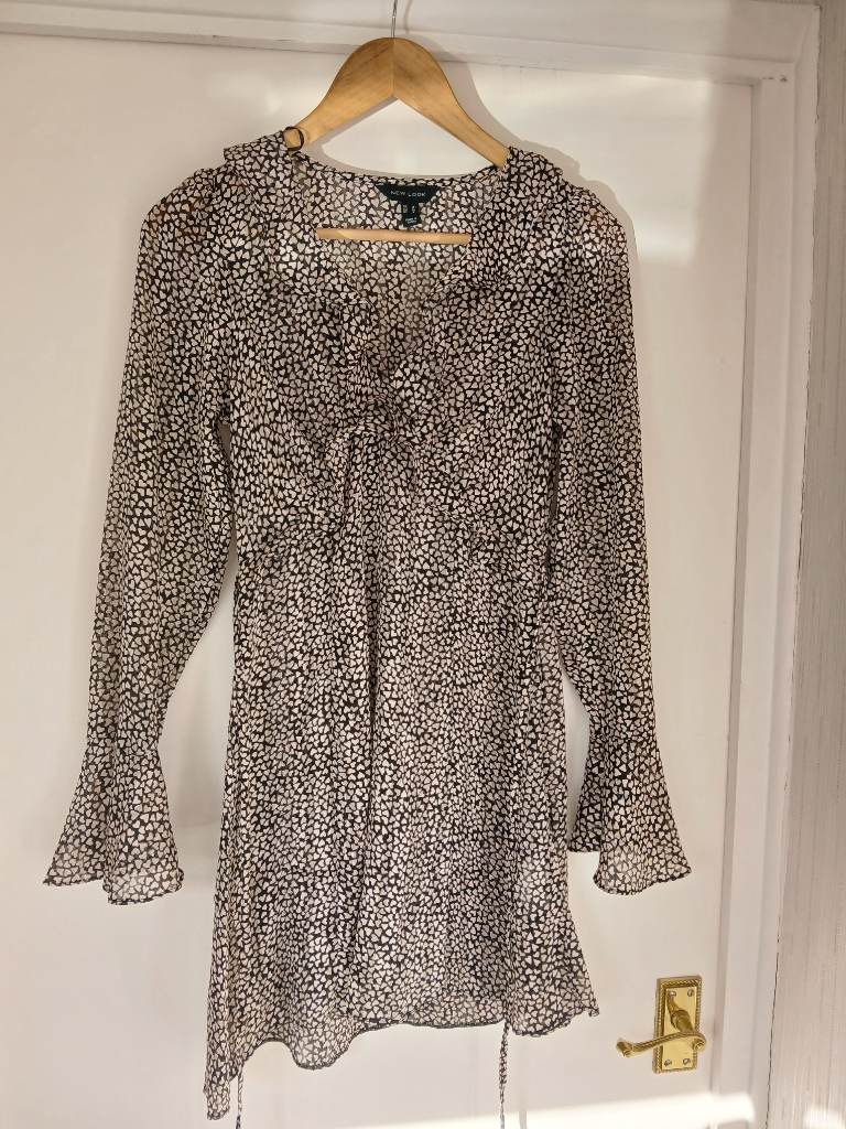 New Look Black Dress Three Quater Sleeve Size 10