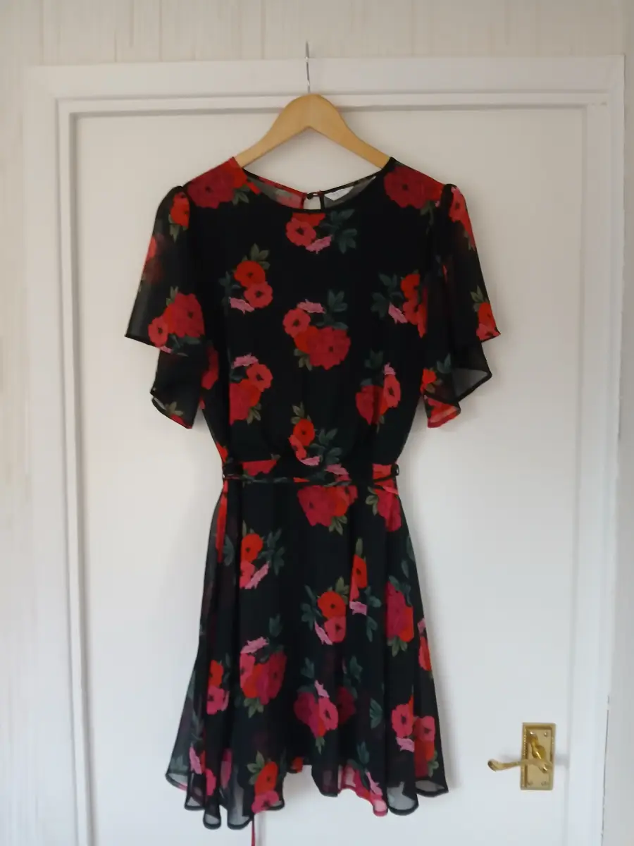Jack Wills Black Floral Chiffon Mini Dress Size 8