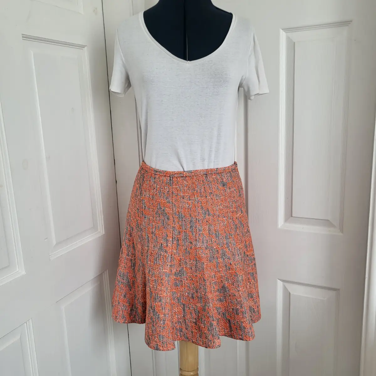 M&S Orange & Grey Lined Knee Lenght Skirt Size 10