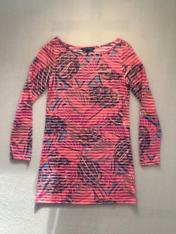French Connection Orange Sheer Striped TropicalPalm Print Dress/Top Size Small S / UK 8-10·Very good