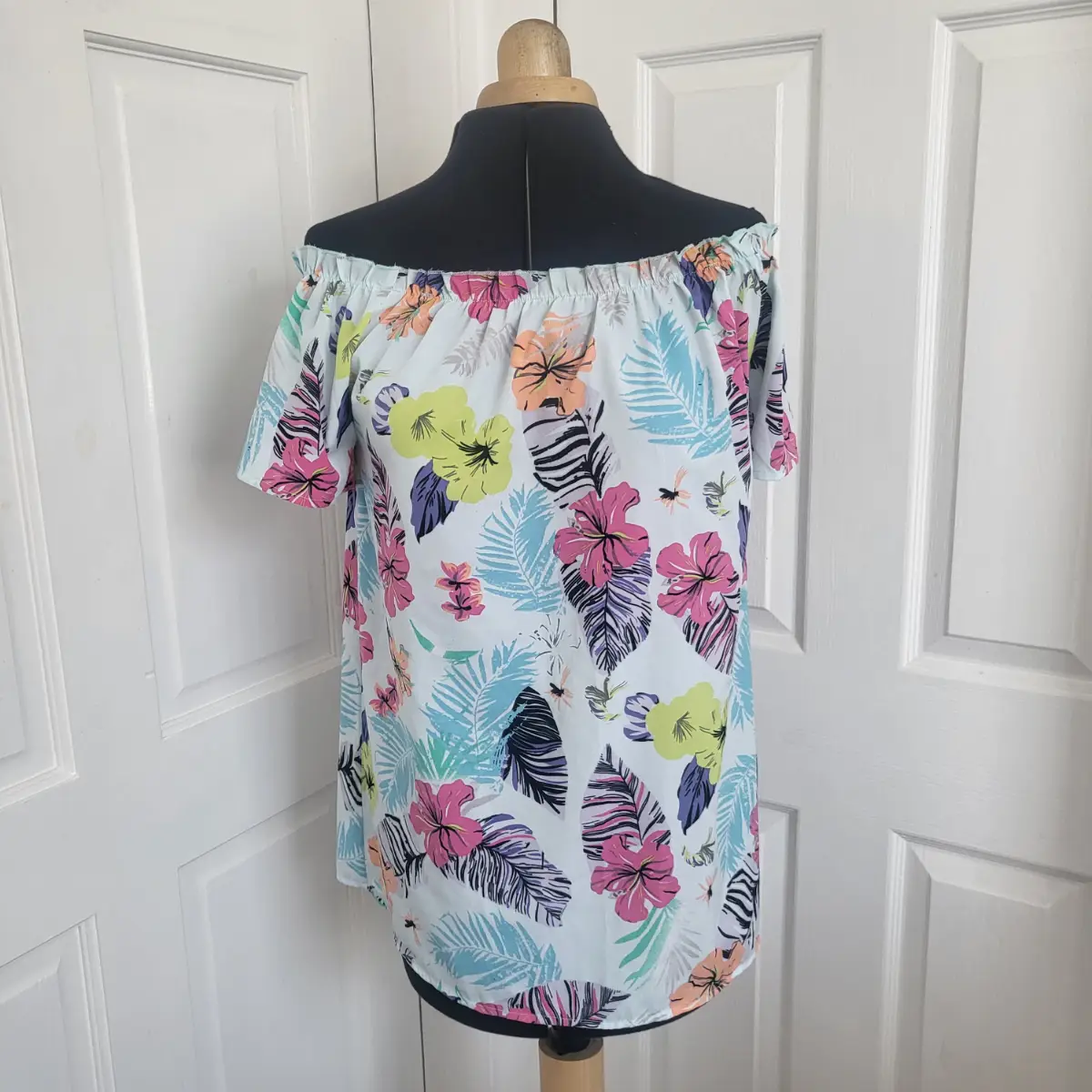 Pep&Co Floral Bardot Shirt Sleeved Floral Summer Top Size 12