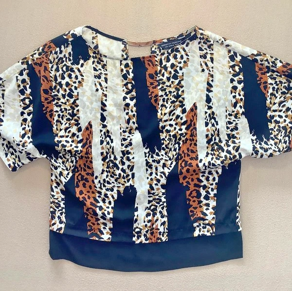Dorothy Perkins Mixed Leopard Animal Print Top Gold Bar Detail Size 12