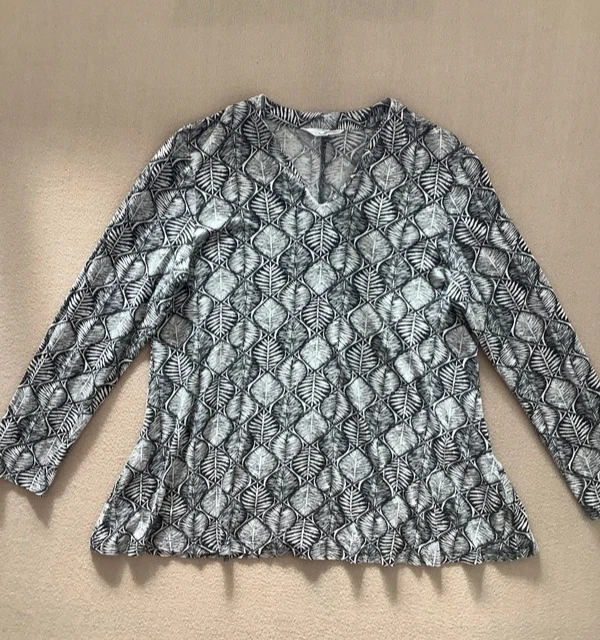 Seasalt Cornwall Black White Leaf Print Jersey Tunic Top Size 12