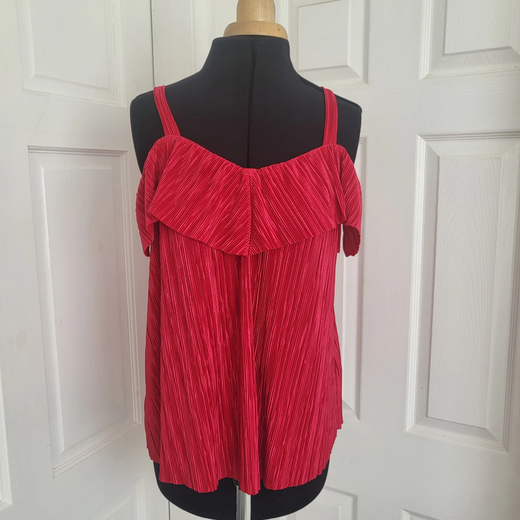 Monsoon Magenta Plissé Cold Shoulder Top Strappy Pleated Cami Blouse Size UK 12