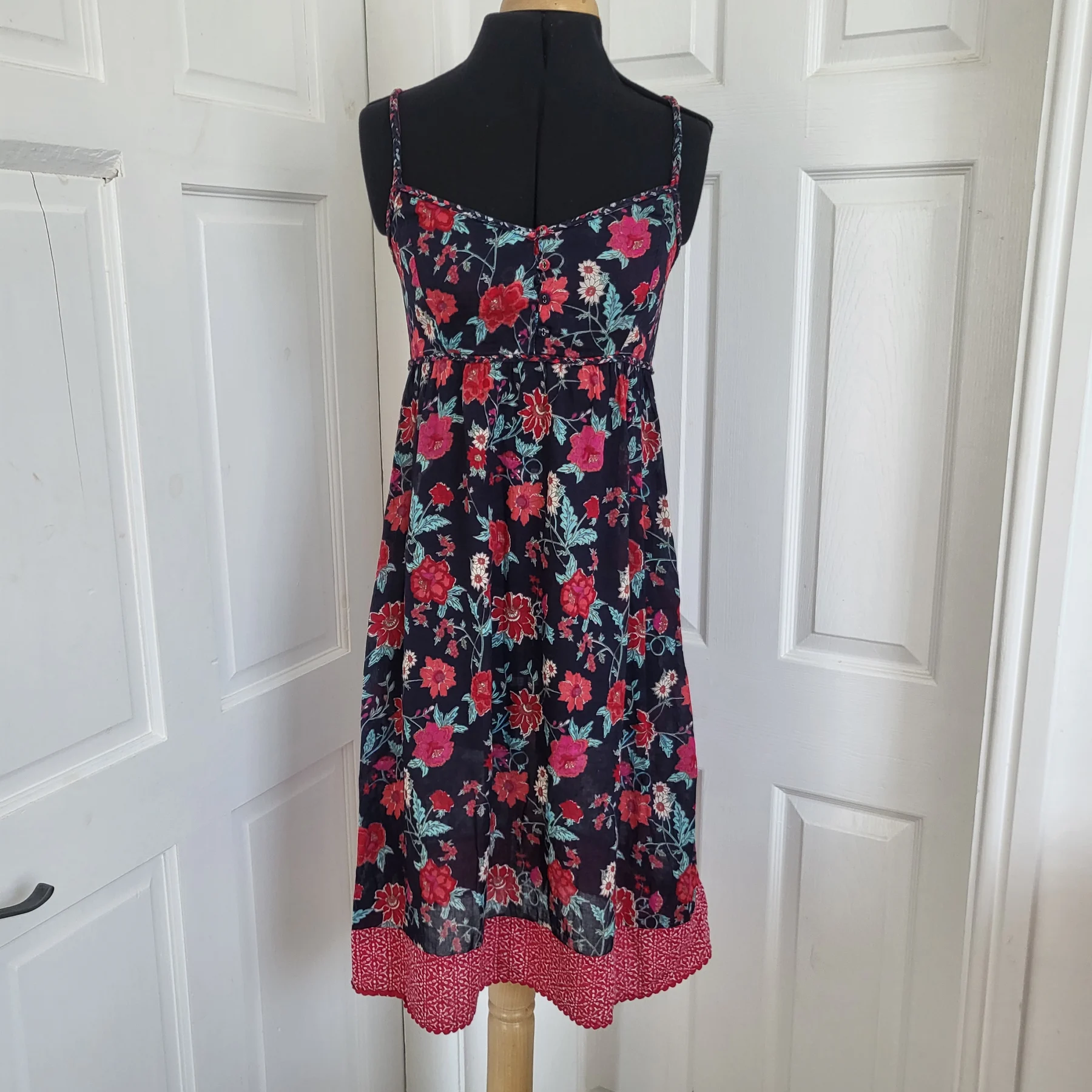 Monsoon Floral Cami Sundress Spaghetti Strap 100%Cotton  Summer Dress Size Small