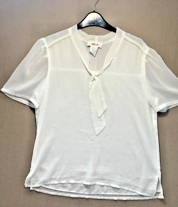 Afibel Women’s White Chiffon Blouse With Metallic Shoulder Detail Size 8