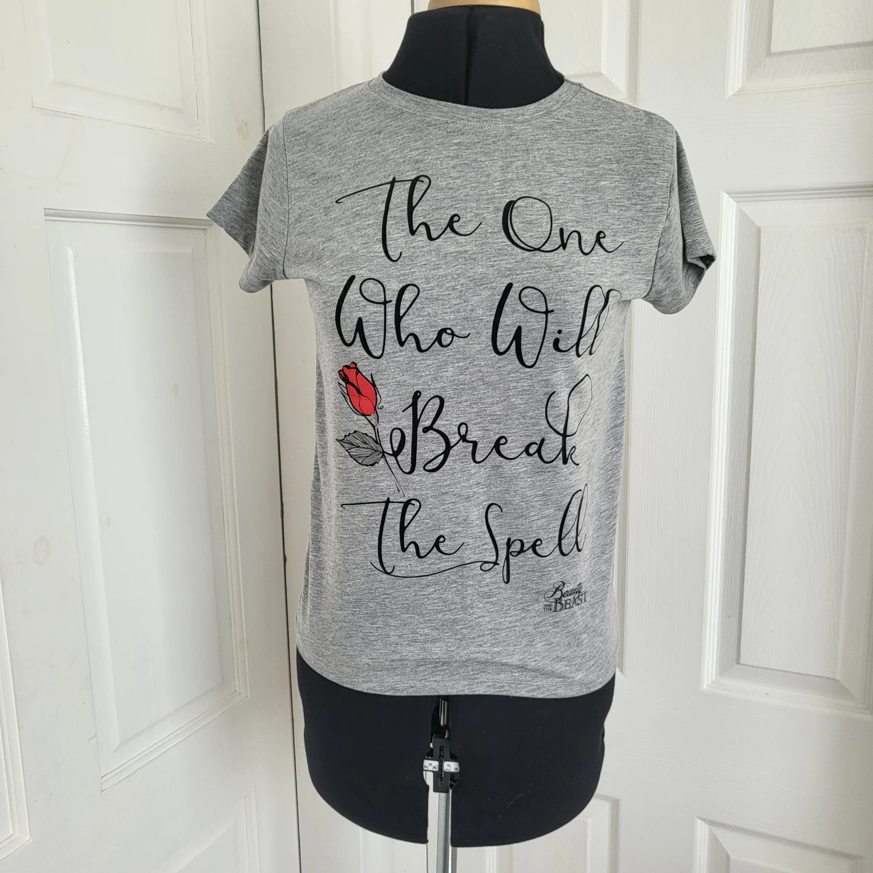 Disney Primark Grey Beauty & The Beast Rose T-Shirt Top UK 8 US 4 Break The Spell