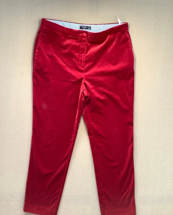 M&S “The Mia” Red Velvet Slim Trousers Size 14 Regular