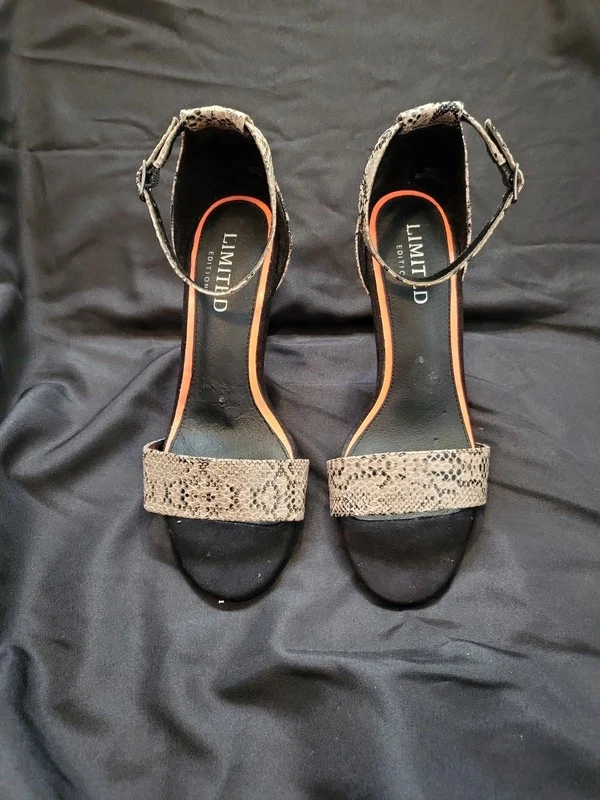 M&S Limited Edition Faux Snakeskin Print Ankle Strap Heeled Sandals Size 3