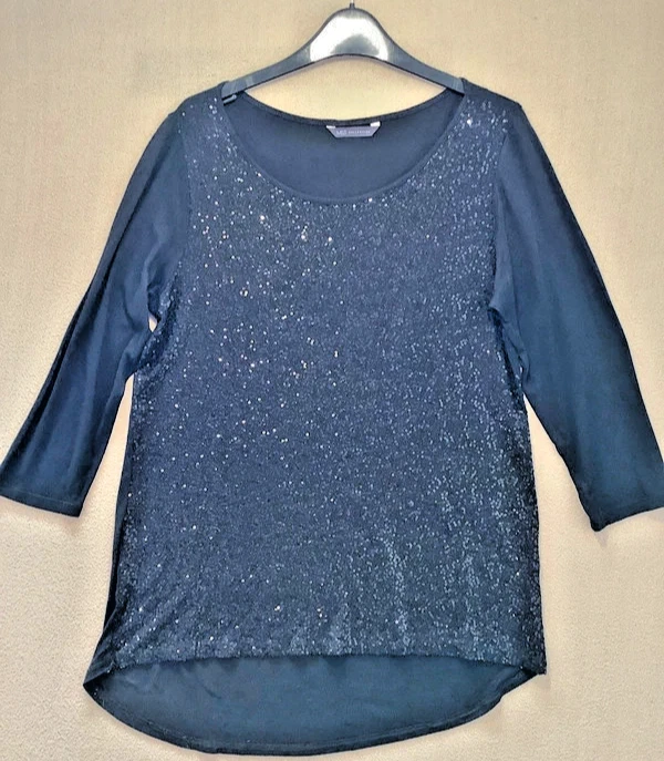 M&S Collection Black Sequin Long Sleeve Sparkly Tunic Top Size 12