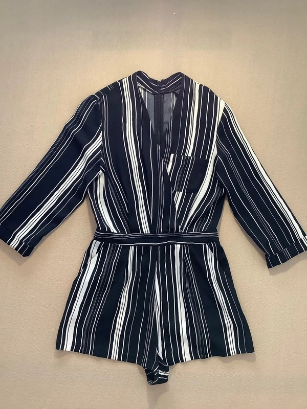 Topshop Black & White Striped Wrap Playsuit Size 8