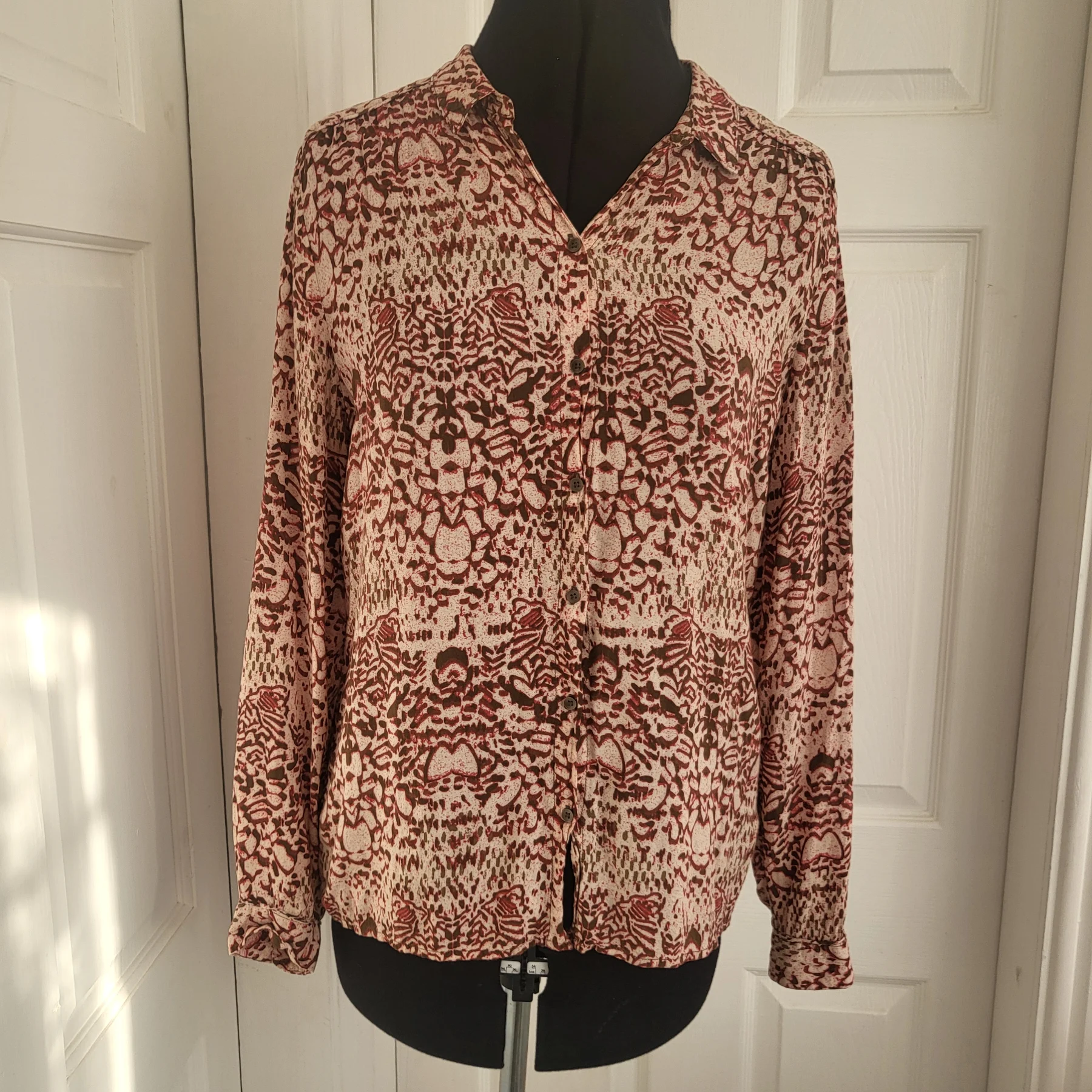 Sandwich Pink Brown Printed Viscose Button Front Blouse Top Size 36 UK 10 Small