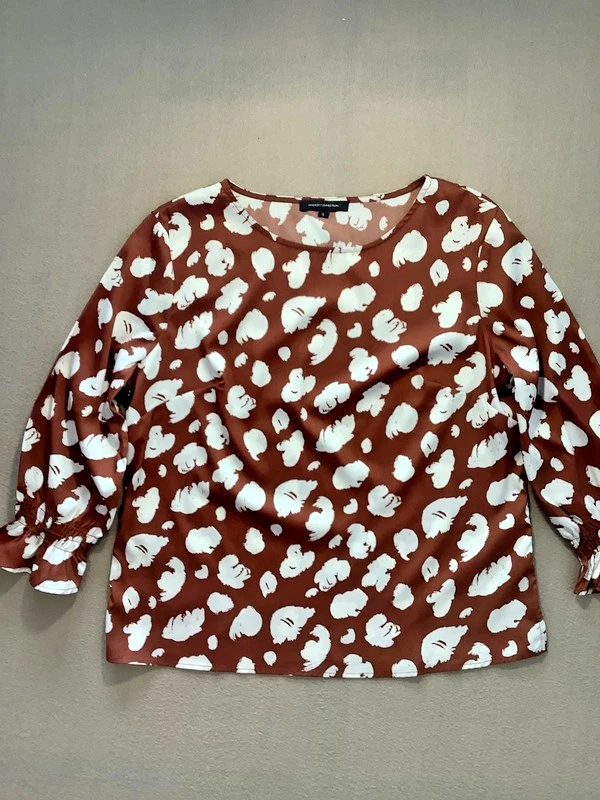 French Connection Brown&Cream Abstract Print Blouse Size Large