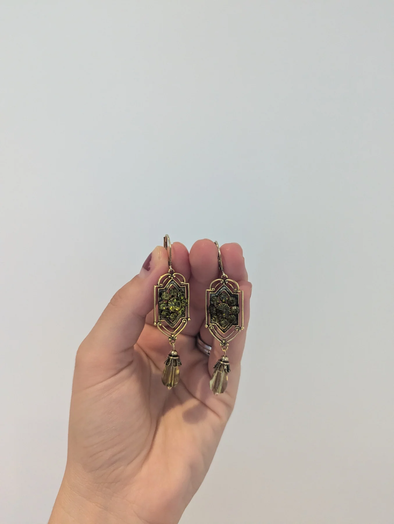 Vintage style gold colour art deco style dangle earrings