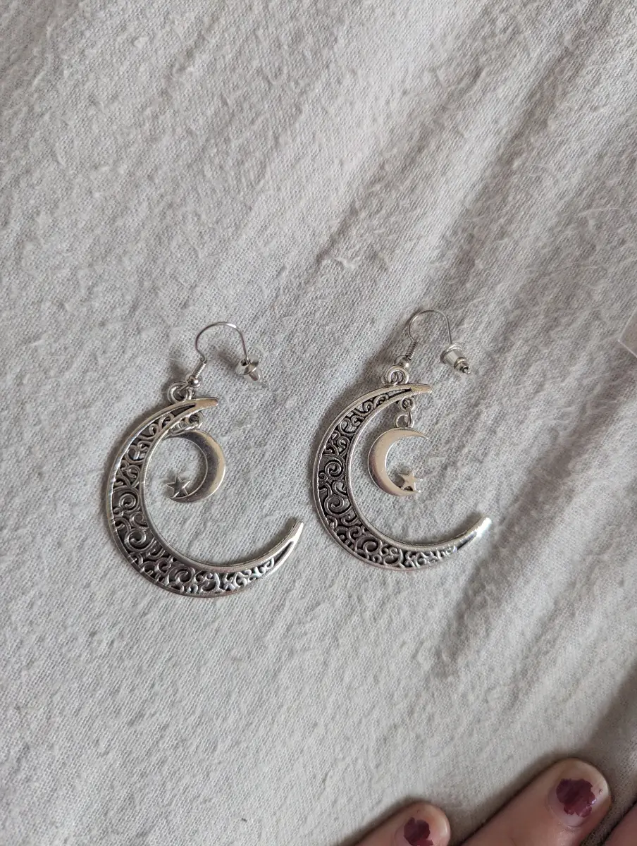 Large celestial moon dangle earrings