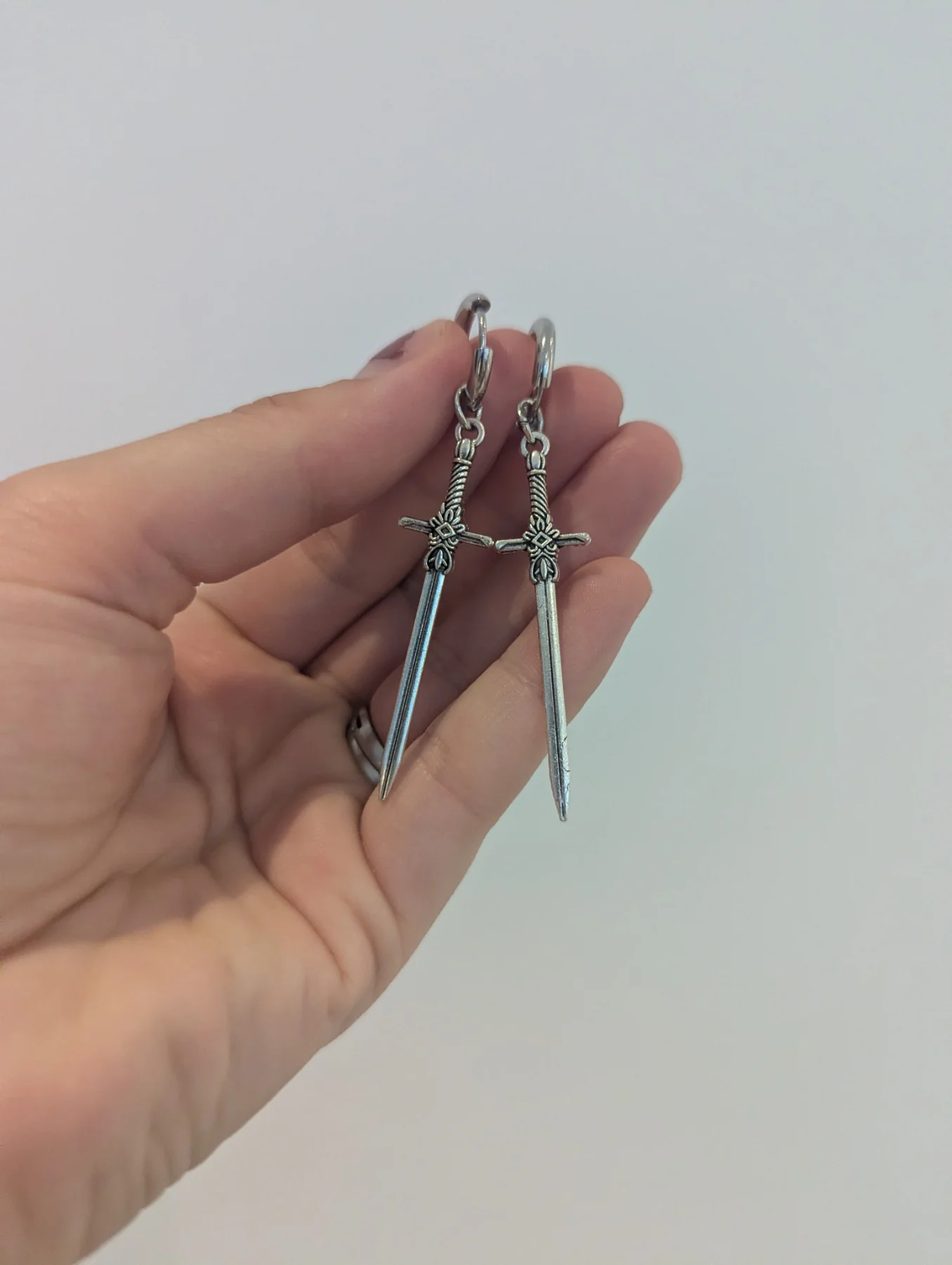 Dagger dangle earrings with Huggie hoop clasp