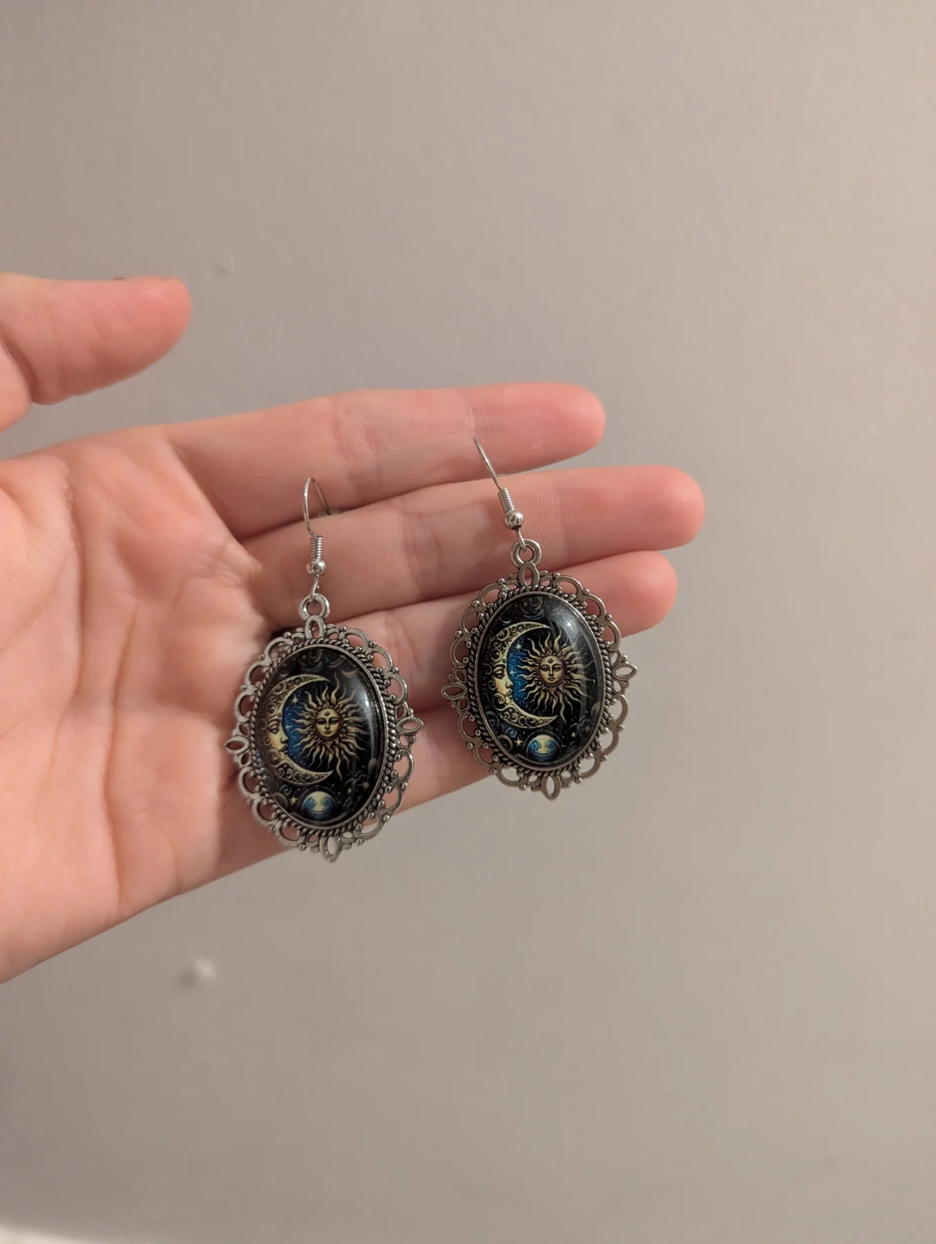 Sun and moon dangle earrings vintage style