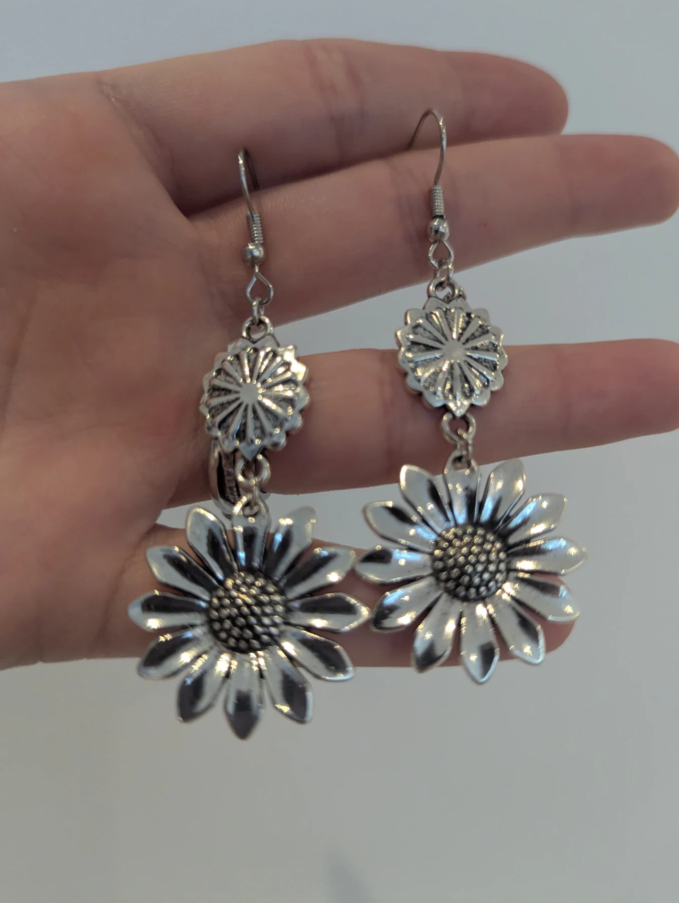 Large dangle sunflower earrings