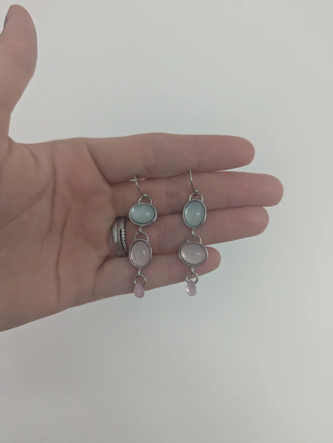 Vintage style pastel pink and green/blue dangle earrings