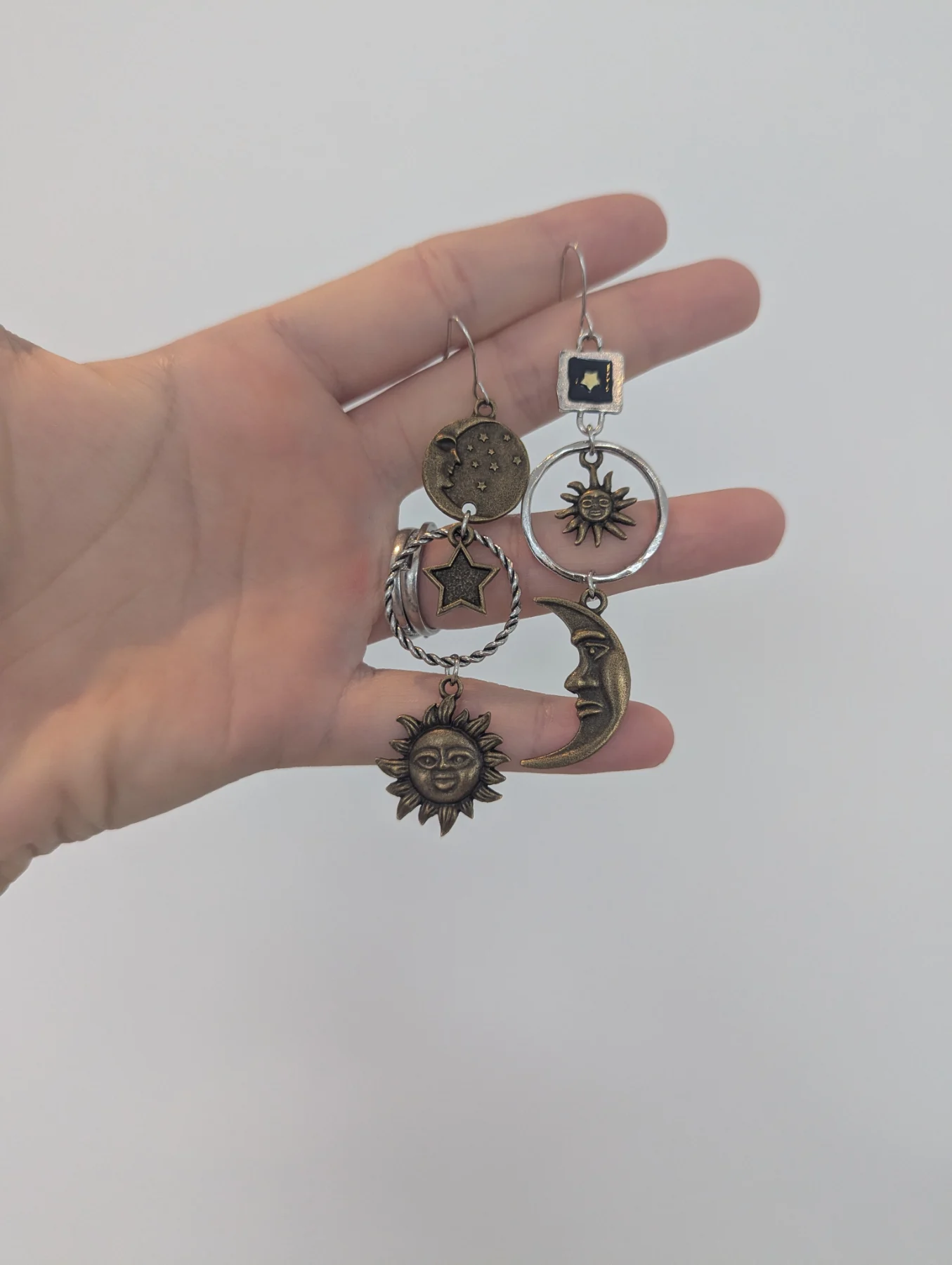 Boho celestial dangle sun and moon earrings