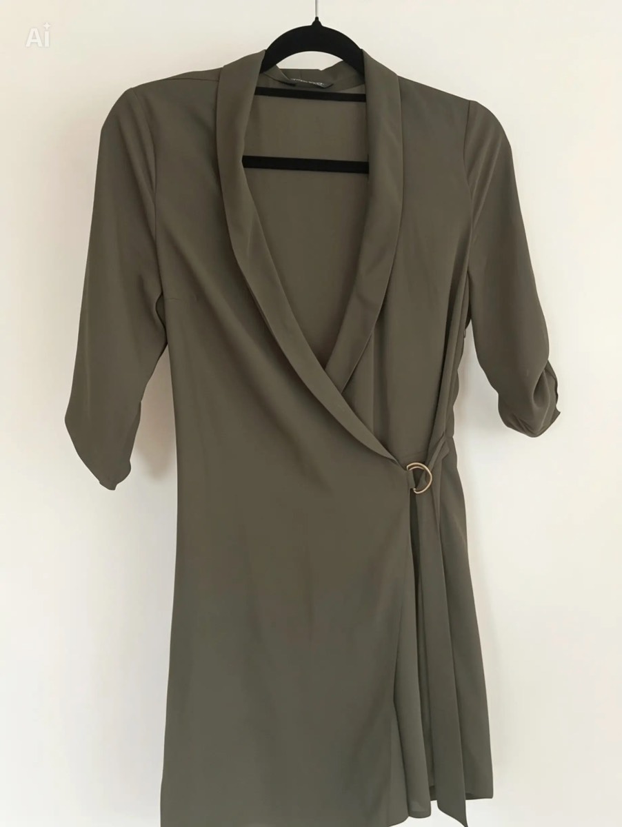 Miss Selfridge Khaki Wrap Playsuit Dress UK 10 | Built-in Shorts | Blazer Style | Gold Ring Detail
