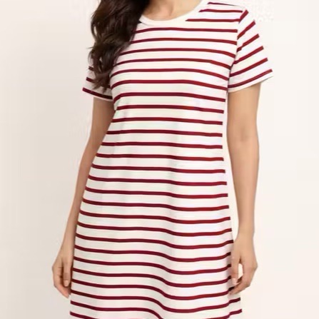 Cream Red Stripe T-Shirt Dress Size 12–14 Short Sleeve Casual Breton Cotton Blend