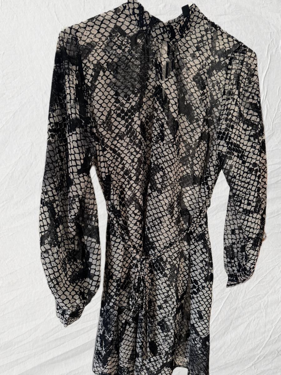 New Look Snake Print Mini Dress UK 14 EU 42 | High Neck Long Sleeve Belted Chiffon Party Dress