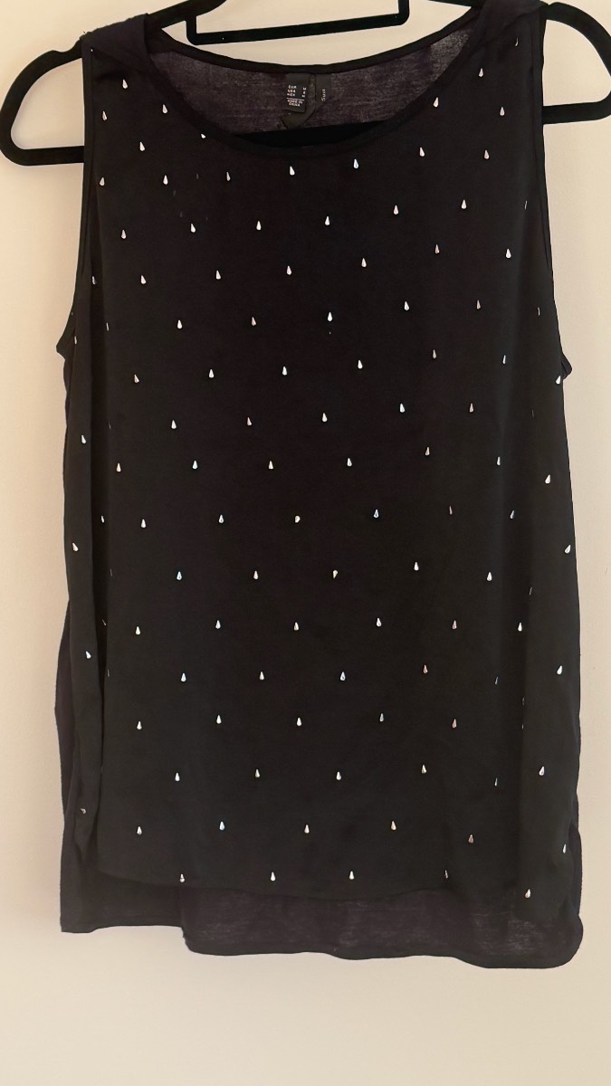 MANGO Black Sleeveless Top | Teardrop Crystal Embellished Vest | Size M | Smart Casual Blouse