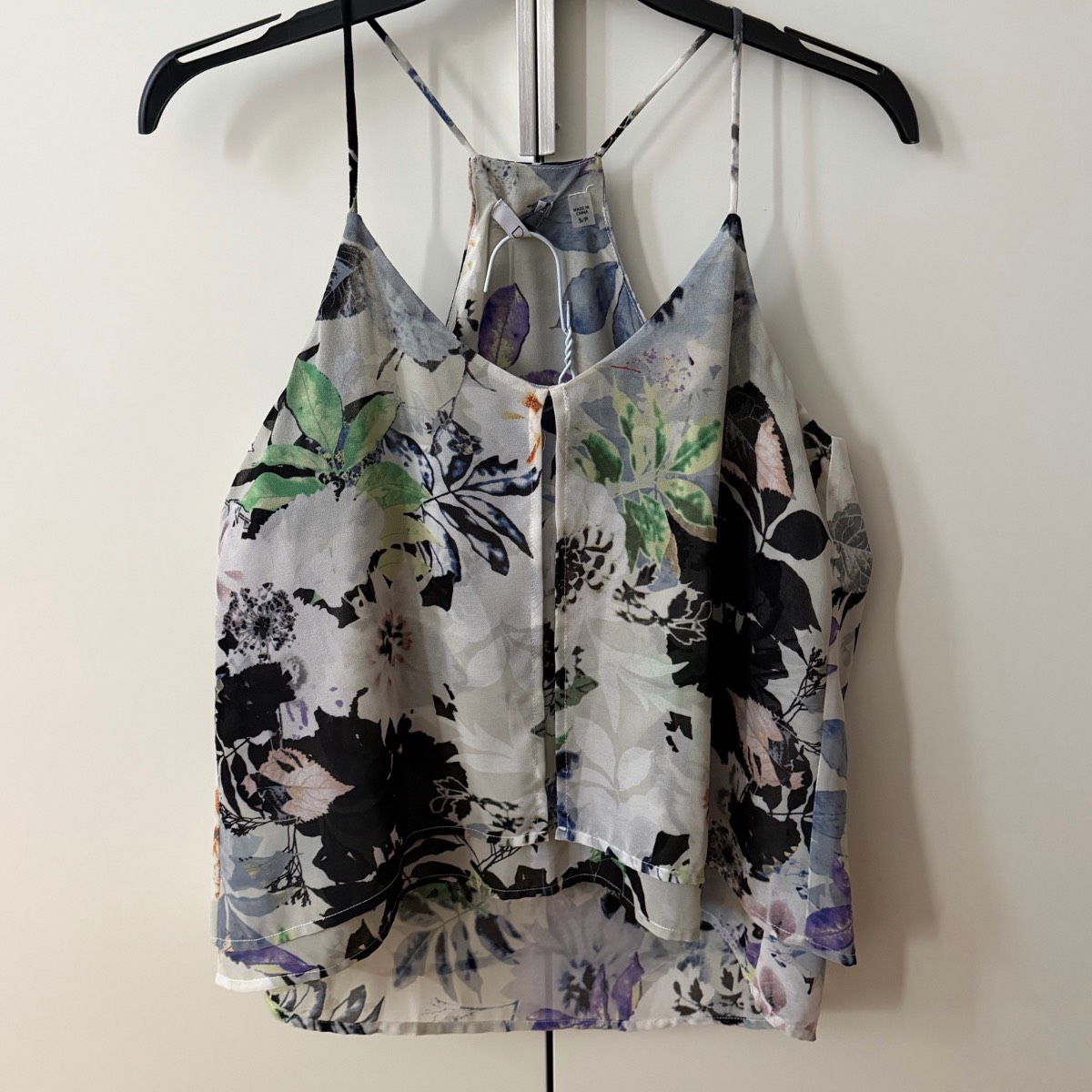 Dex Grey Floral Split Front Cami | Size S | Layered Sleeveless Top