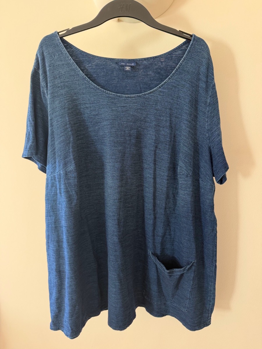 Pure Jill Indigo Blue Cotton Tunic Dress Size 3X Short Sleeve Pocketed Casual Layering Piece
