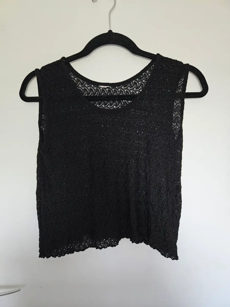 Black Sheer Lace Crochet Crop Top Sleeveless Vest S