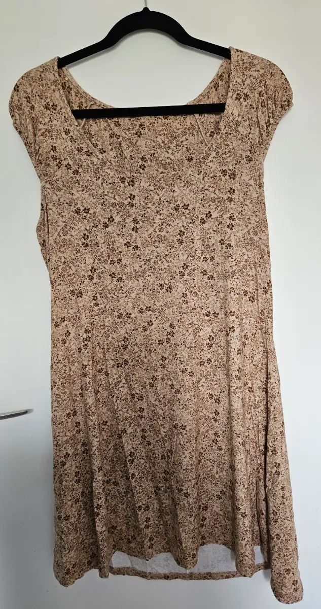 Primark Cares Beige & Brown Ditsy Floral Cap Sleeve Stretch Dress Size L