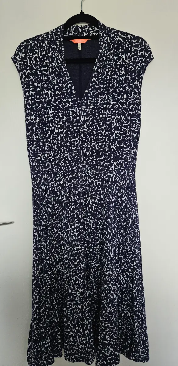 Joules "Gracie" Navy & White Abstract Jersey V-Neck Midi Dress UK 12