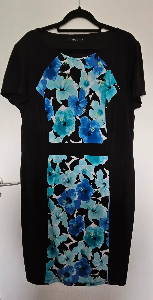 BM Collection Blue Tropical Floral Panel Slimming Bodycon Dress UK 18